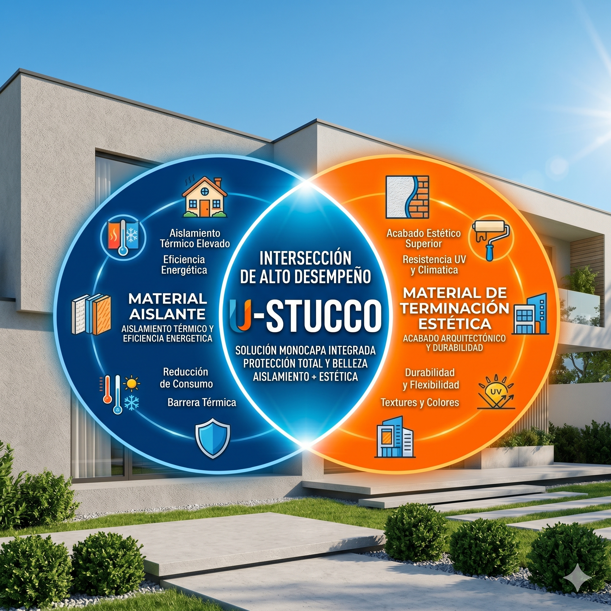 Diagrama que muestra que es el estuco termico USTUCCO, como solucion  en aislacion multiple