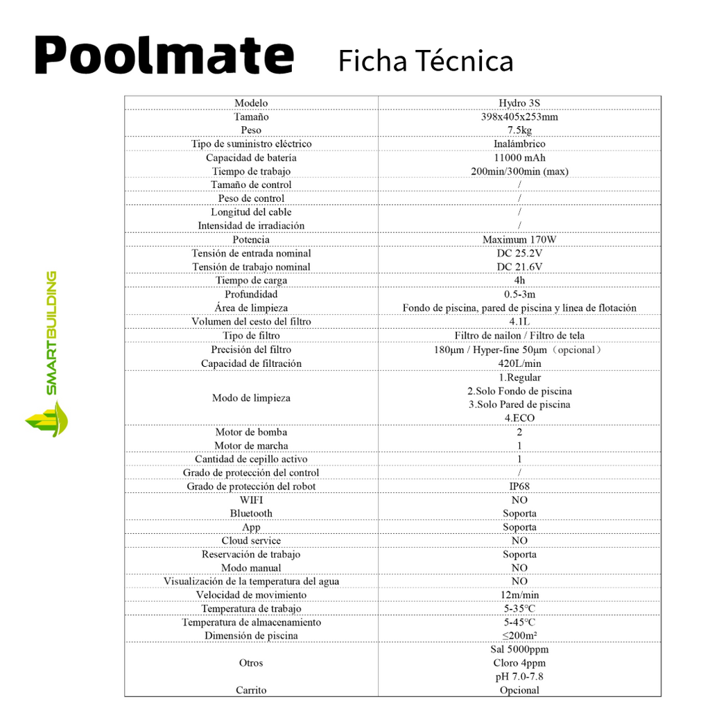 ficha tecnica robot piscina Hydro3S