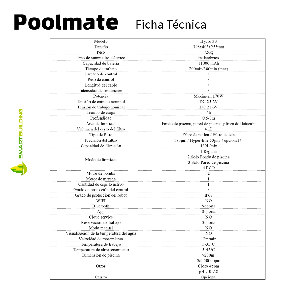 ficha tecnica robot piscina Hydro3S