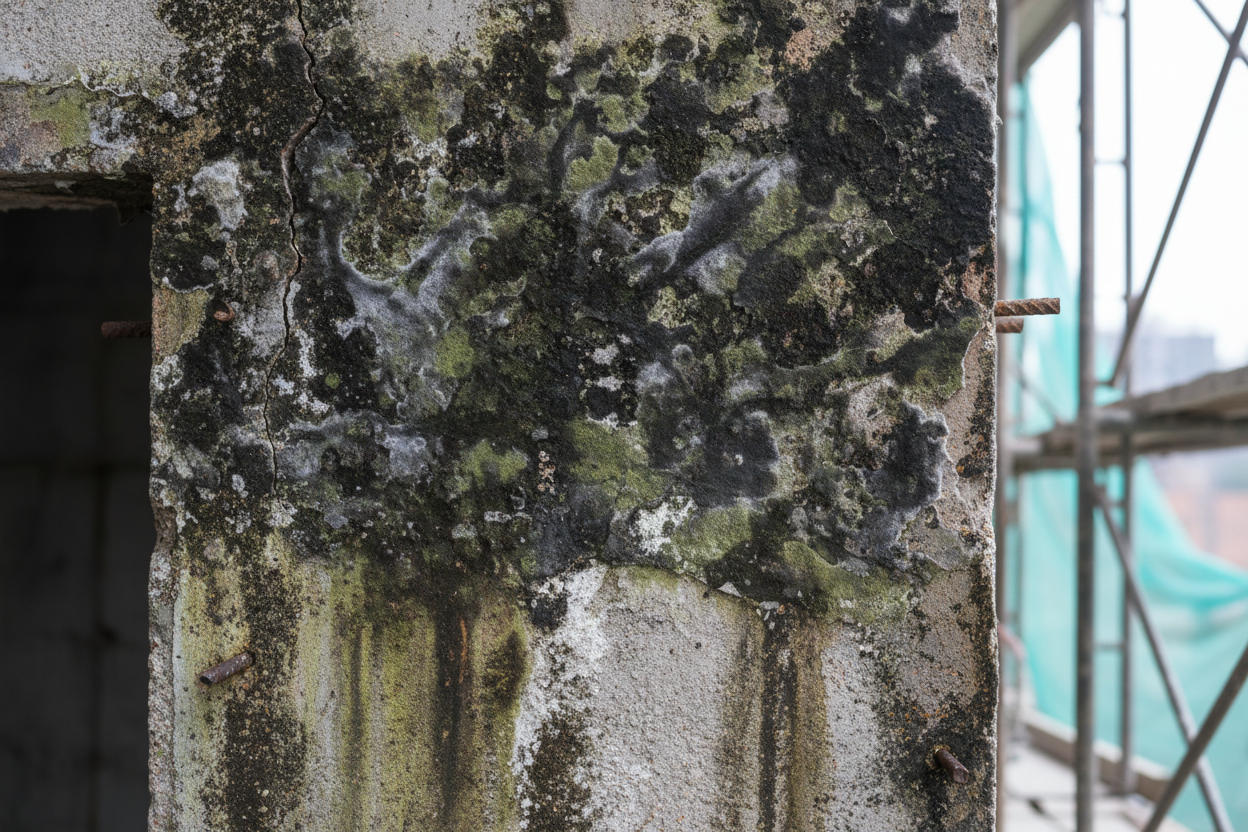 Imagen del impacto de la humedad sobre muro exterior